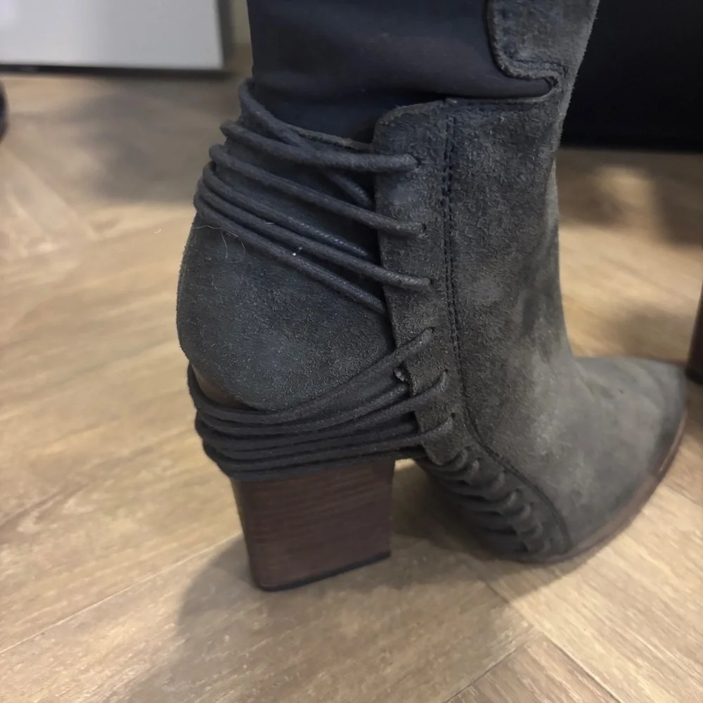 Dolce Vita Over the Knee Gray Suede Boots with Cord Detail around Heel